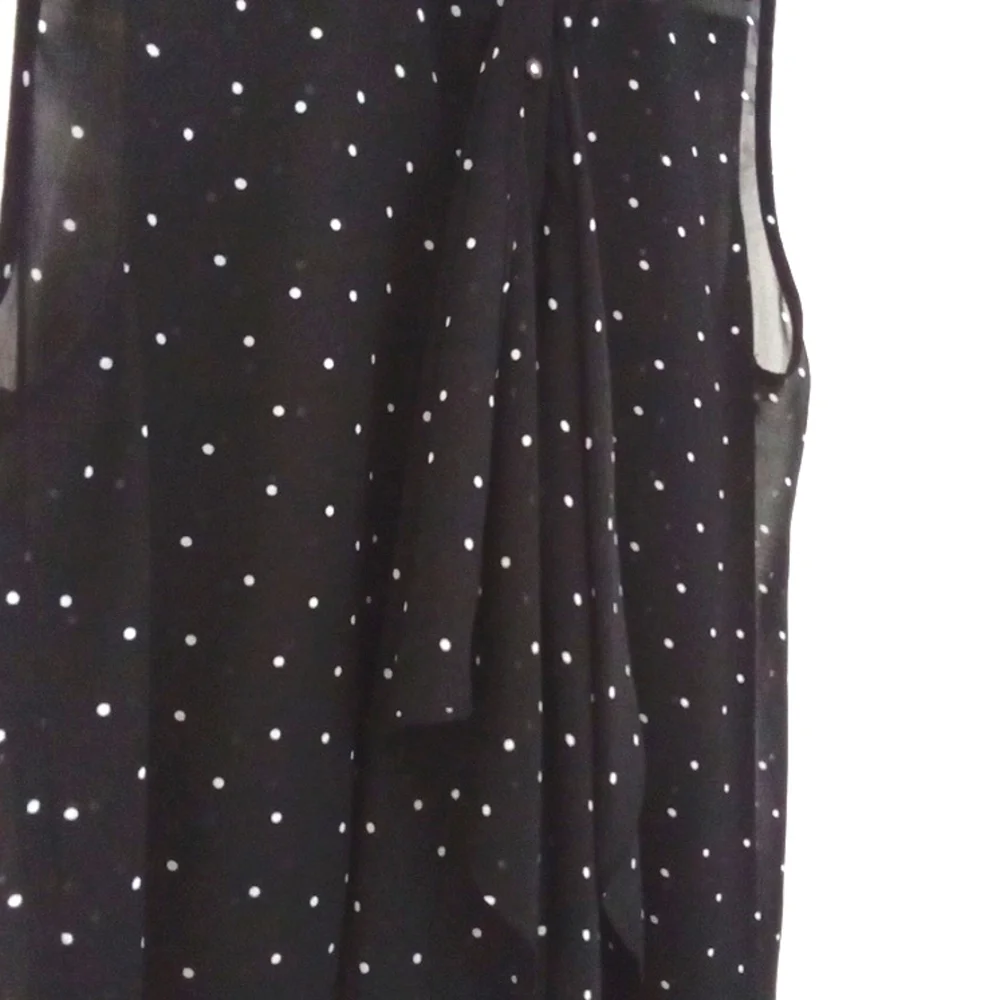 Molly Bracken Women's Black Blouse with White Dots and Front Ruffle Medium - Picture 12 of 12